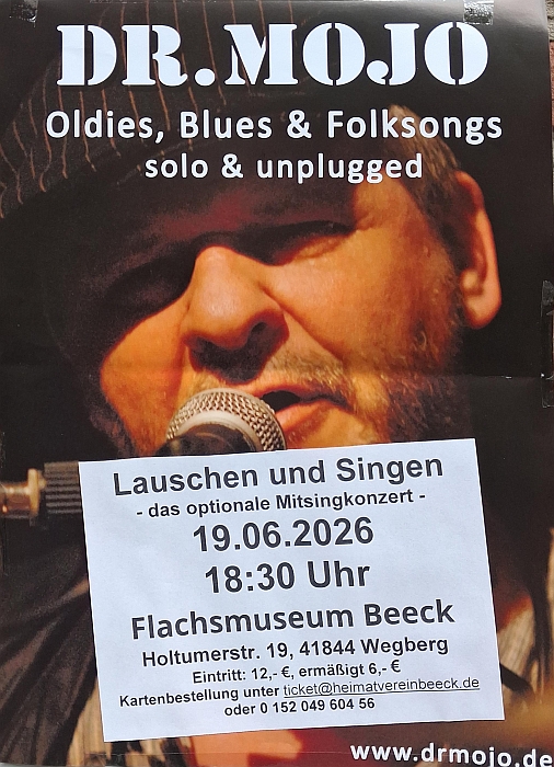 Blues + Folksongs mit "Dr. Mojo" (Tickets) @ Flachsmuseum